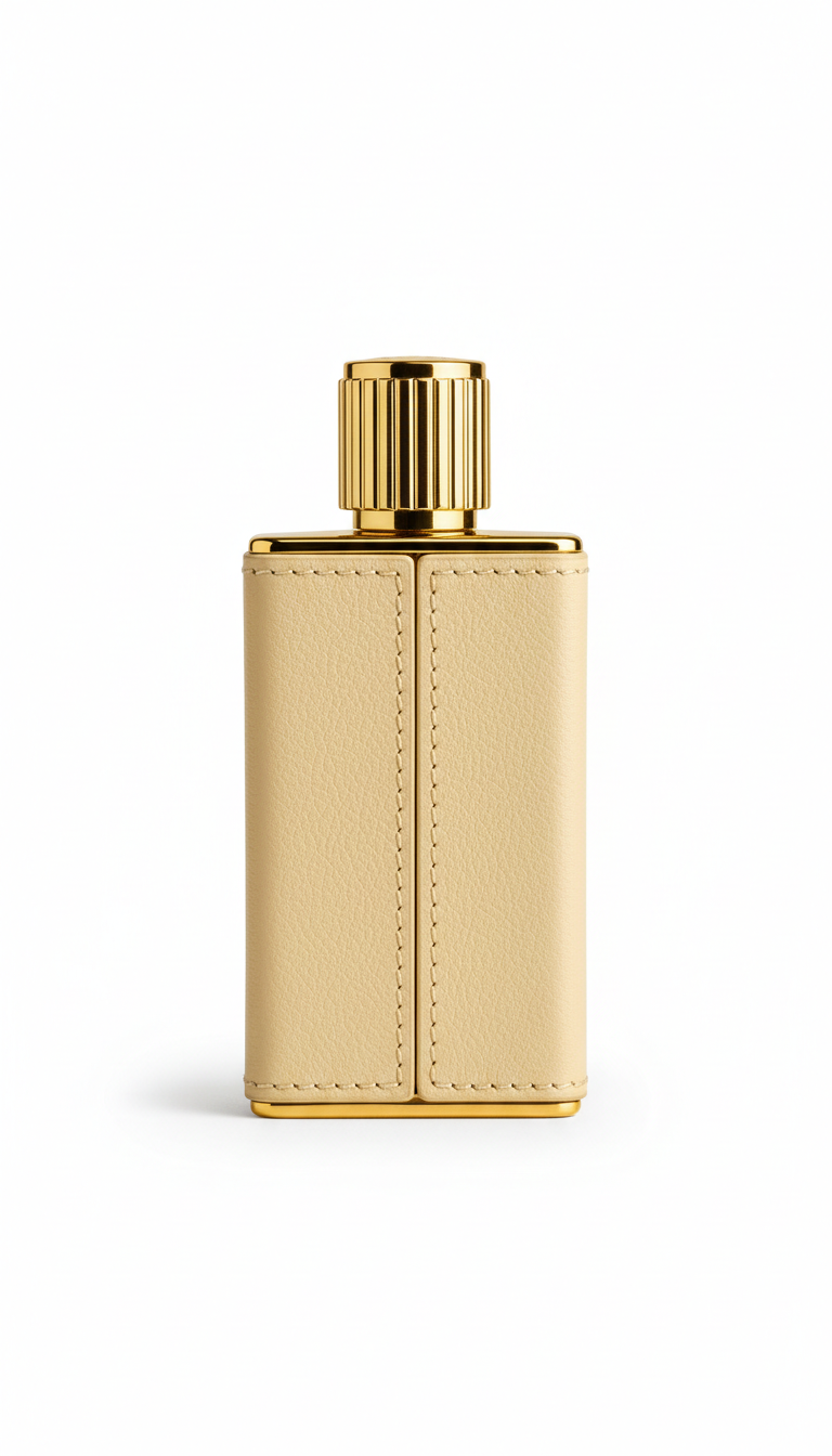 Perfume en frasco dorado mate