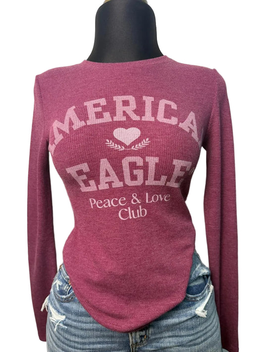 Blusa American Eagle Tinta Peace & Love Waffle – Zarentstore, ropa de marca original en El Grullo, Jalisco